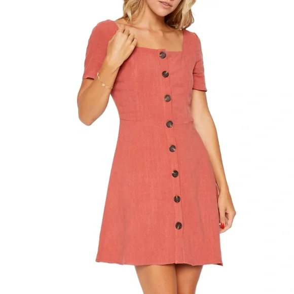 Sadie & Sage Square Neck Button Down Linen Blend Dress Sz M - Picture 1 of 7